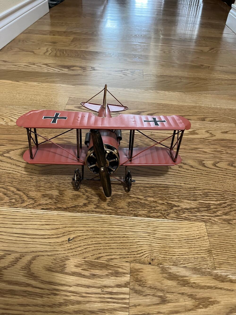 Red Black Metal Military Biplane Aircraft Model Display Collectible